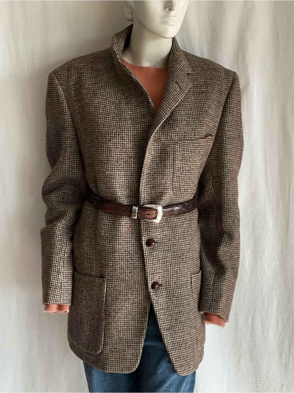 Vintage Harris Tweed Pure Scottish Wool Blazer Brown Flecked Oversized